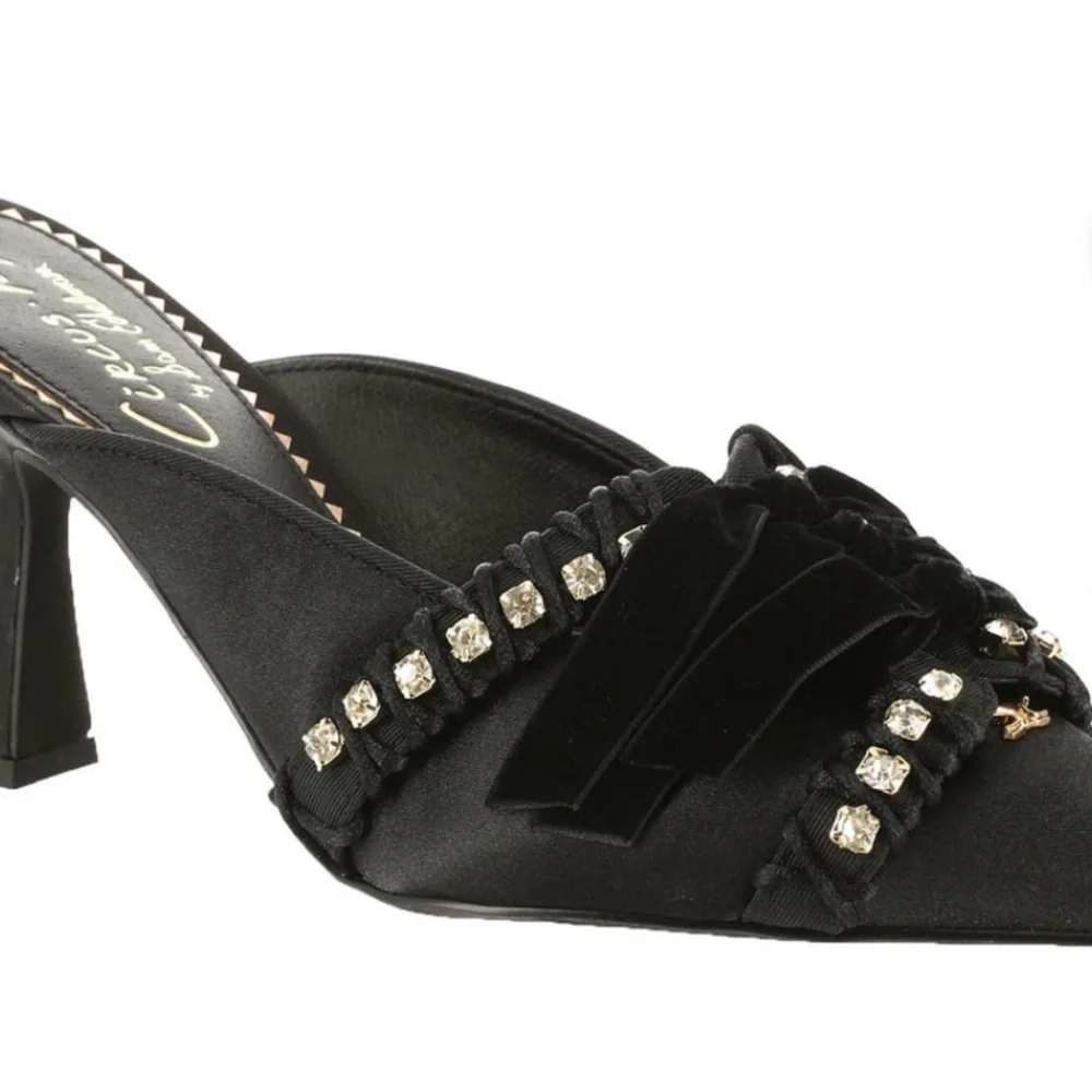 Circus by Sam Edelman Tristyn black Satin Mules kitten heels shoes NWT - Picture 3 of 7